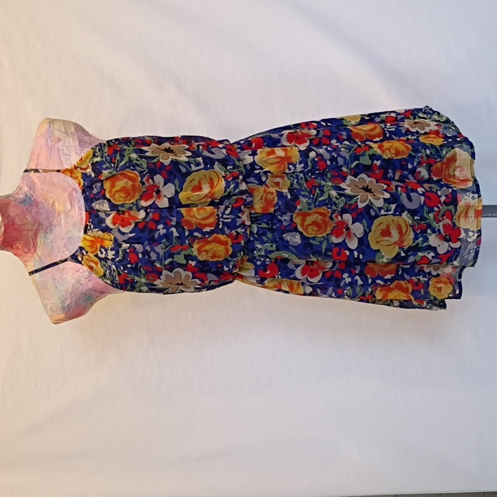 Spaghetti Strap Floral Mini Dress Tropical Resortwear Flirty Sheer Dress Size Sm